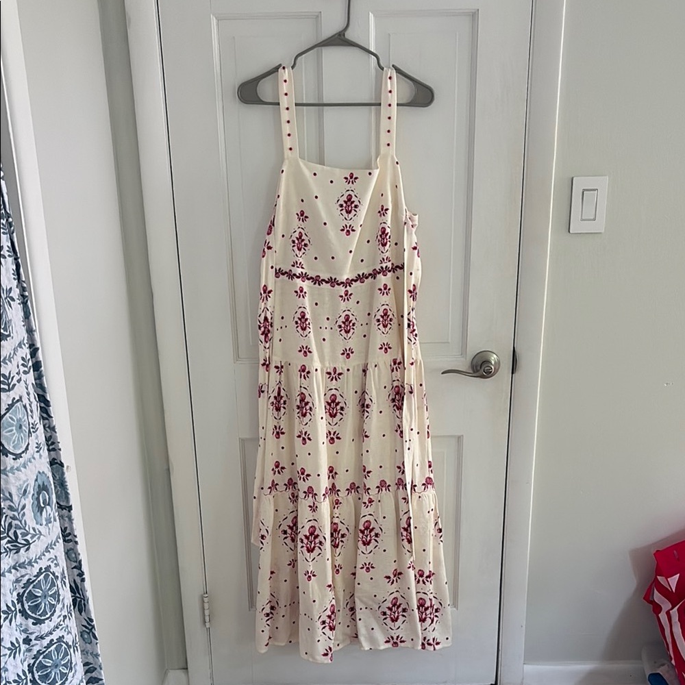 Christian Lacroix Cream Maxi Dress with Red Floral Motif